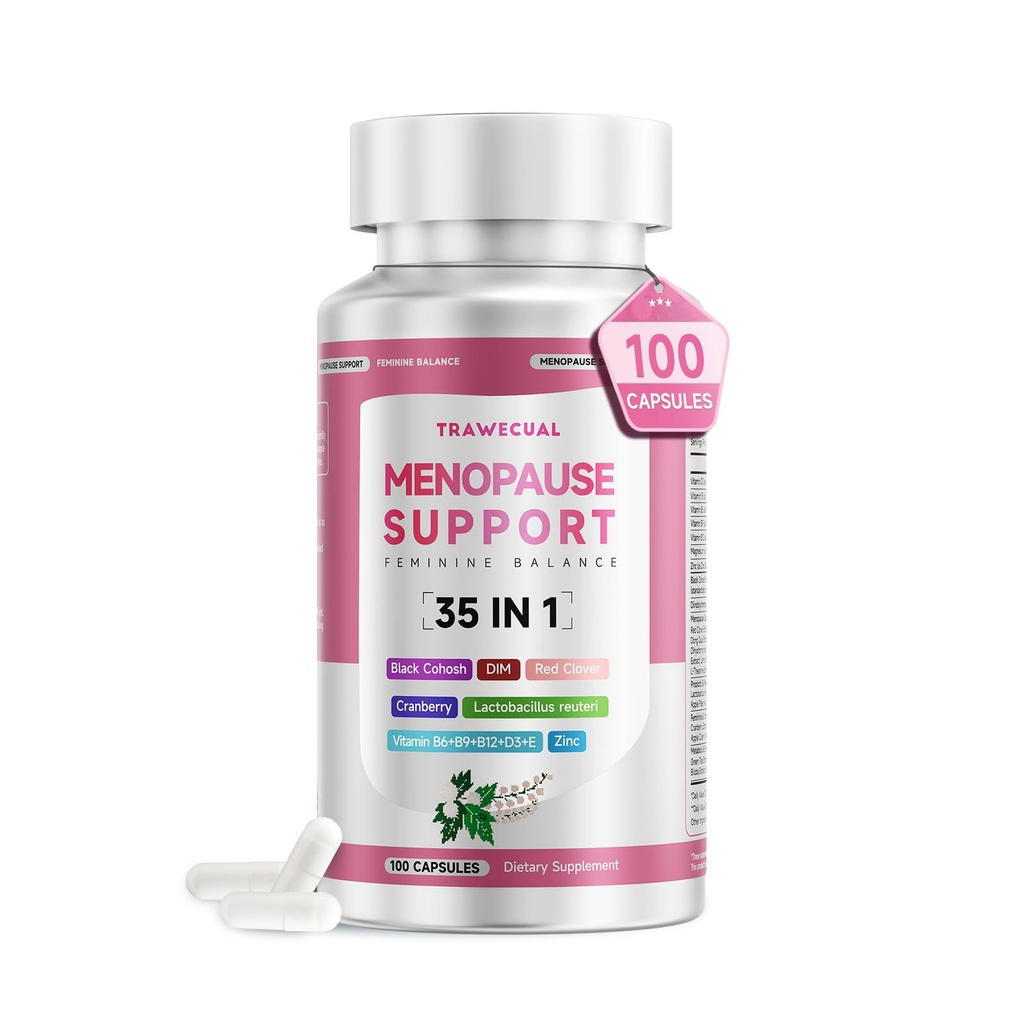 Menopause Supplements For Women, 400mg Black Cohosh & 200mg DIM for Hot Flashes, Night Sweats Relief & Hormone Balance, 35-in-1 with Probiotics, Ashwagandha & Red Clover, 100 Capsules/50-Day Supply