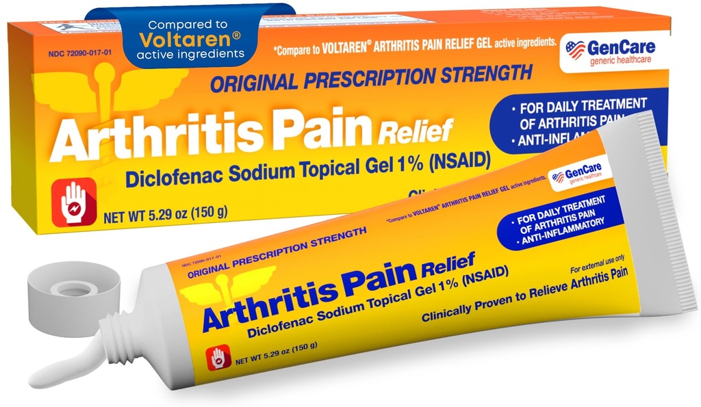 GenCare Arthritis Pain Relief Diclofenac Sodium Topical Gel 1 Percent (NSAID) - Clinically Proven Arthritis Pain Reliever - Compare to The Active Ingredient in Voltaren Gel (5.29 oz)