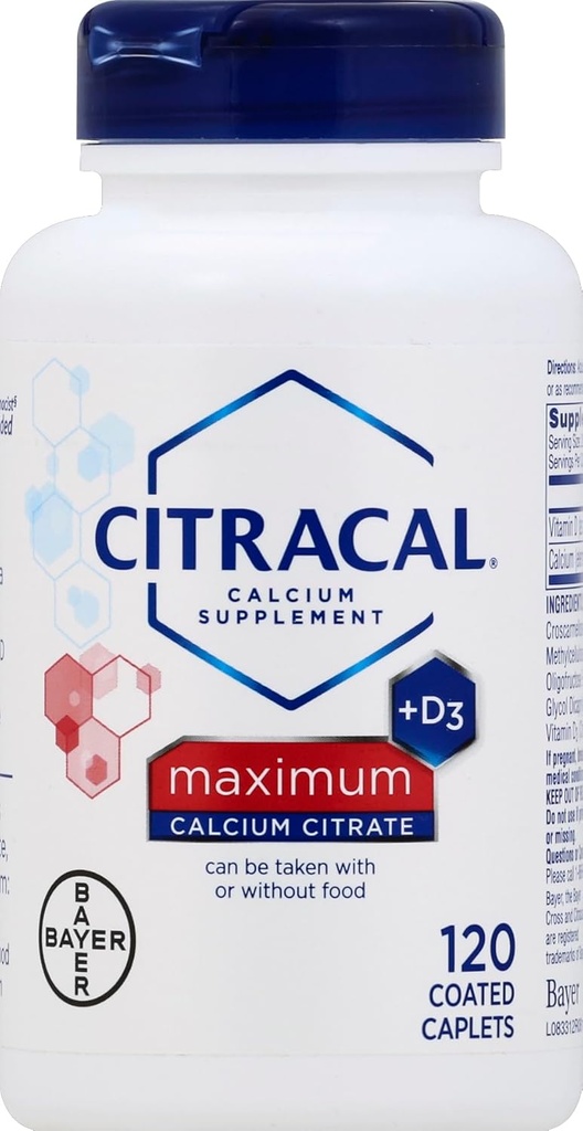 Citracal Max Rozmiar 120ct Citracal Wapnia Cytrynian z witaminą D Maksymalna otoczka Powlekane 120 Liczba