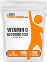 BulkSupplements.com Ascorbic Acid Powder - C-vitamin tillæg, for immunforsvar - Ascorbic Acid Food Grade, Gluten Free, 1g per Serving, 100g (3,5 oz) (Pack of 1)