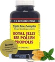YS Organics Triple Bee Complex, Royal Jelly, Bee Pollen, Propolis - Die Kraft der Natur verpackt in 90 Kapseln mit Bonus weltweitnutrition Mehrzweck-Kette