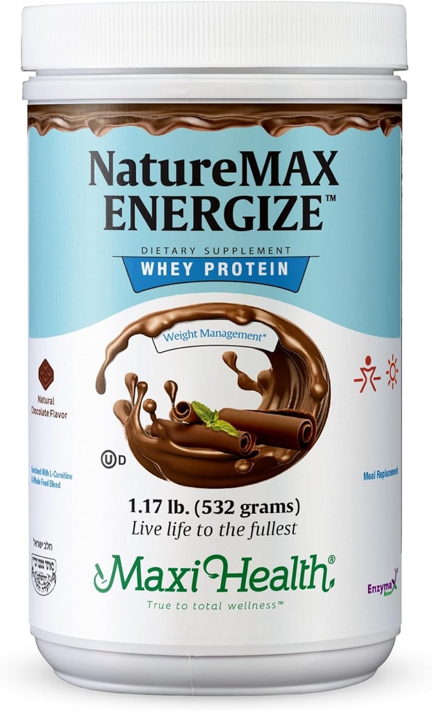 NatureMax EnergizeTM Tejsavó fehérje Powder- Energy Support Meal csere - 20g fehérje Per Serving - Természetes csokoládé Flavor - Kosher Dairy Vitamin - 1,17lb