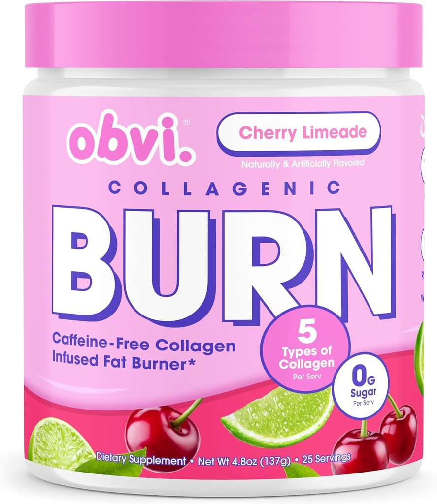 Obvi Collagenic Burn Powder ¦ Collagen Peptide Blend with GBB, Ashwagandha & Green Coffee ¦ Boosts Metabolism, Energy, and Wellness ← Soporta Skin, Hair, Nails, Joints  durable Cherry Limeade 25 Servings