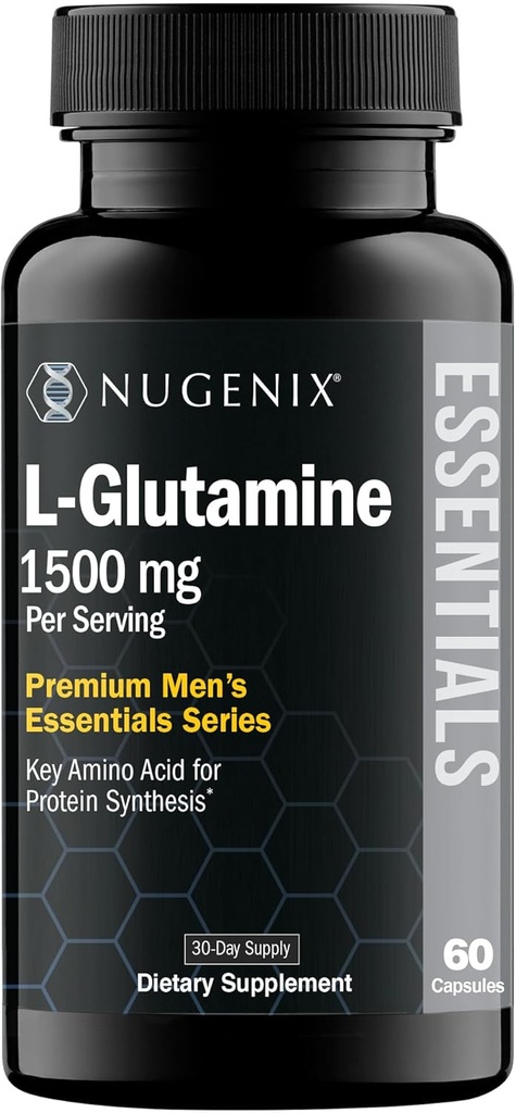 Nugenix 基本素 L-Glutamine, 1500mg 100% 植物学 L-Glutamine 氨基酸,蛋白质合成,支持细胞功能, 60 Capsules