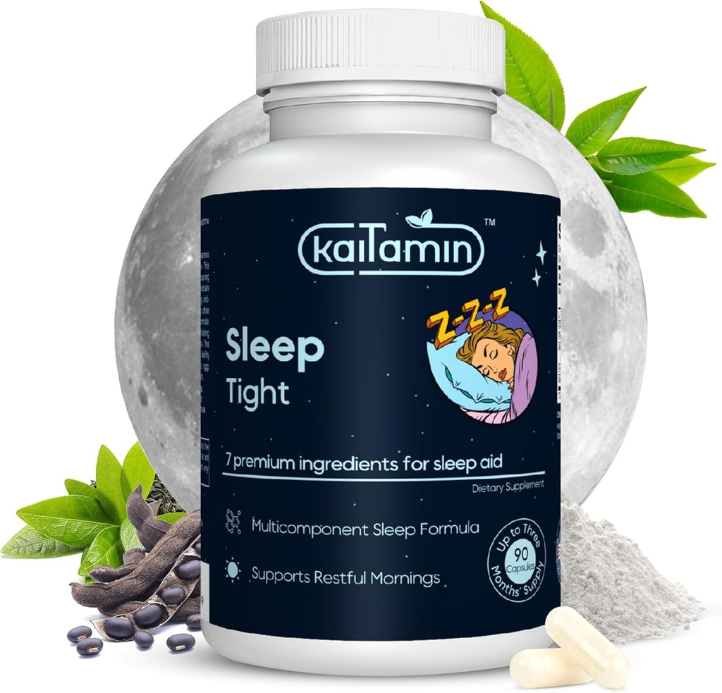 Melatonin Natural Sleep Aid, Theanine, 5-HTP, GABA, Mucuna pruriens, Phellodendron e Magnesio per il sonno & Stress Support, 90 capsule 45 giorni di alimentazione - 7 in 1 Sleep Aid