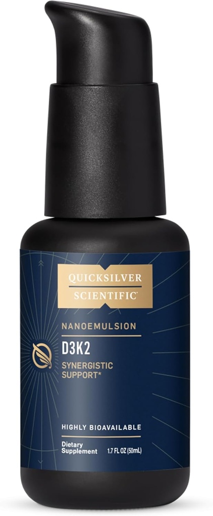 Quicksilver Scientific Nanoemulsified D3K2 - Emulsified Liquid Vitamin D3 + K2 MK7 Heart, Bone Health + Immune Support - Bioaktiv 2500IU (1.7oz/50ml)