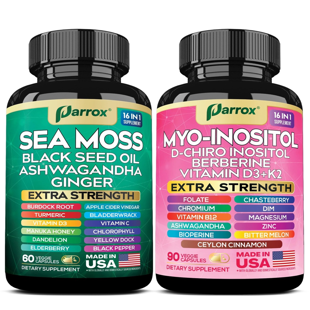 Sea Moss + Myo Inositol Bundle – 32-in-1 Herbal & Nutrient Support with Ashwagandha, Black Seed Oil, Berberine, DIM, Dandelion & Chlorophyll