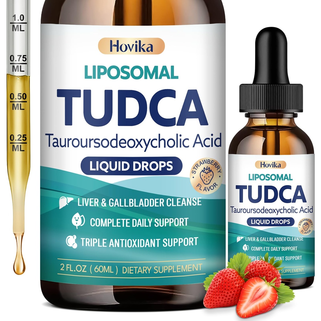 TUDCA Bile Salts 1200mg Liquid Drops, Tudca Supplement with Choline, ALA, NAC, Glutathione & Herbal Extract for Bile Flow, Gallbladder Health & Antioxidant Defense, Strawberry Flavor, 2 Fl Oz