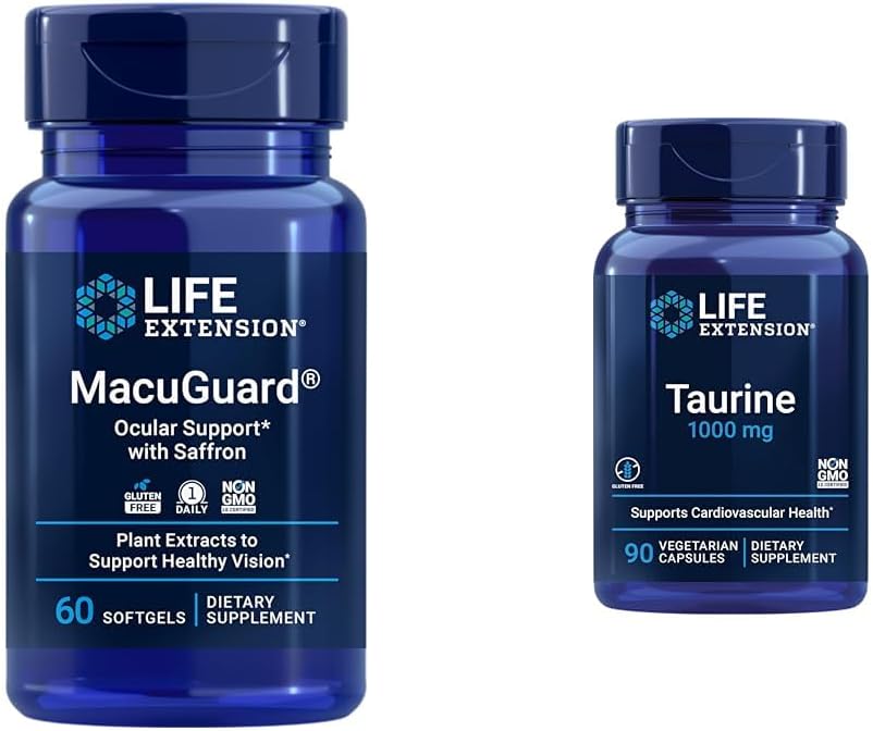 Life Extension MacuGuard Eye Health Dodatek se Saffron & Taurin Heart Health Kapsle Bundle