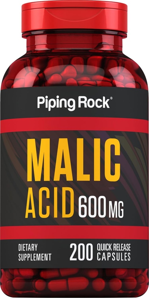 Piping Rock Malic Acid Capsules | 600mg | 200의 알약 | Non-GMO, 글루텐 프리 보충교재