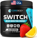 Switch, Brain Boost Nootropic Energy Supplement Powder - Izdelano v ZDA - Alpha GPC, NALT, Ashwagandha, Sugar Free Energy, Keto, Poveča mentalno fokus & kognitivna funkcija, izboljša razpoloženje & spomin