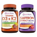 Doctor's Recipes D3 K2 + Saffron Bundle (Pack of 2) | Vitamin D3 K2 10,000 IU (Item 1) & Saffron Extract Supplement (Item 2) | 120 Softgels + 120 Capsules