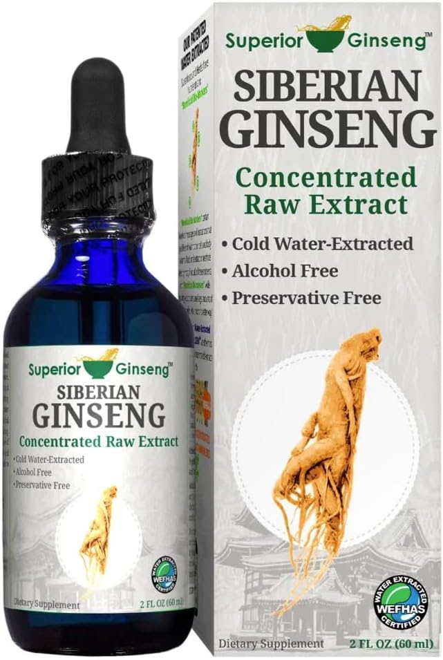 Siperian ginseng juuriuute - Orgaaniset ainesosat & Alkoholiton - 2oz - Patentoitu kylmä fulvic mineraalivesi uutettu - Adaptogen - Immuunituki ihmisille & lemmikit