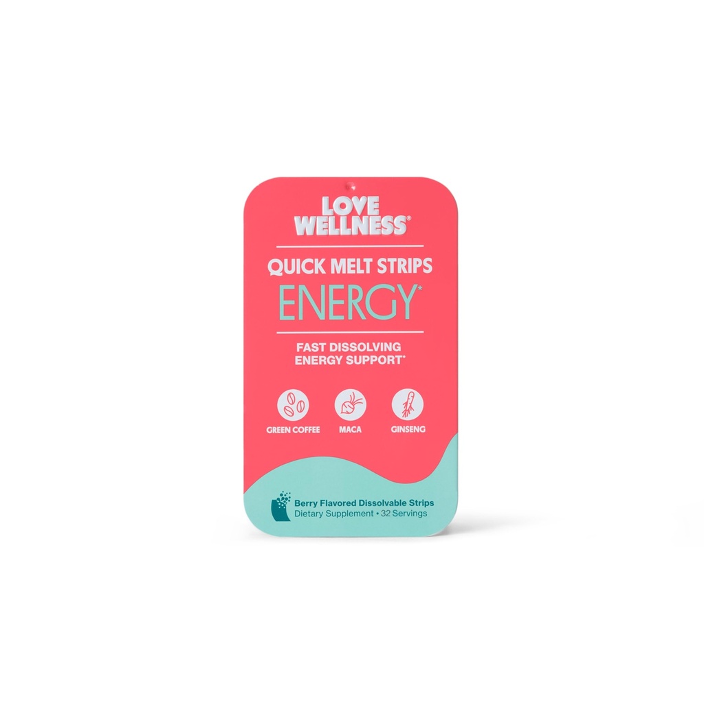 Love Wellness Energy* Quick Melt Strips - Fast-Dissolving Energy Support with Natural Caffeine and Botanicals - Promotes Focus and Alertness* - No Water Needed - Vegan and Sugar Free - 32 Strips