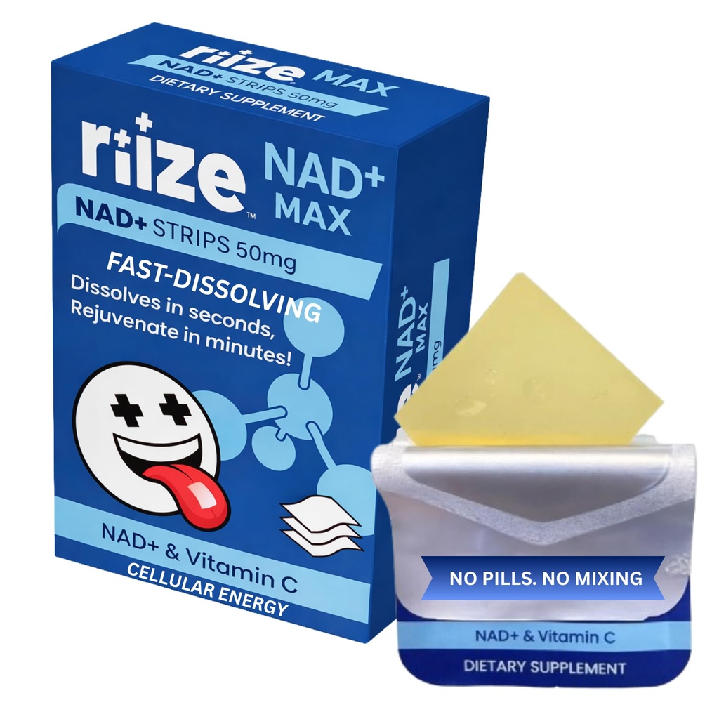 Riize NAD+ Strips – Fast-Dissolving Oral Strips with Nicotinamide Adenine Dinucleotide (NAD) and Vitamin C - 1 Month Supply - 30 Strips