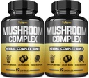 Satoomi 10in1 Mushroom Complex Supplements Capsules - 4 Month Supply - Blends with Lions Mane, Cordyceps, Reishi, Chaga, Maitake, Shitake & Others - 2 Packs 60 Capsules