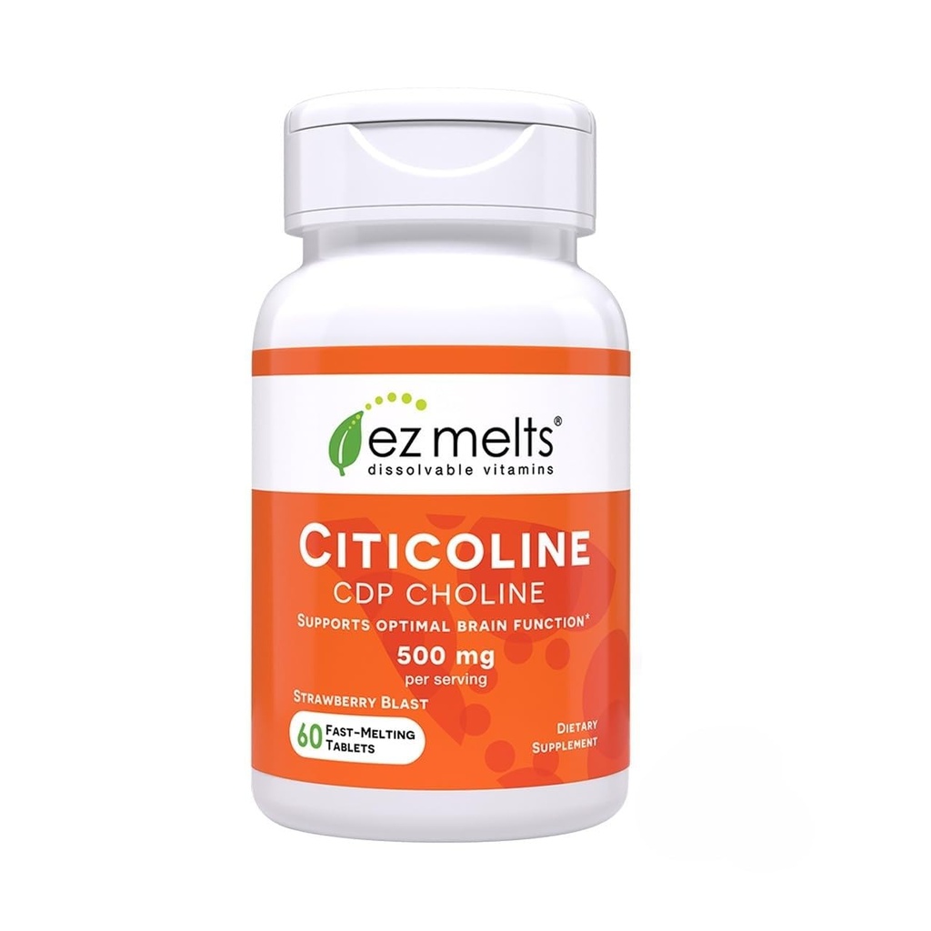 EZ Melts Citicoline - Brain Health & Memory Support Supplement - No Artificial Flavors - Non-GMO & Vegan - Strawberry Blast - 60 Dissolvable Tablets (60 Servings)
