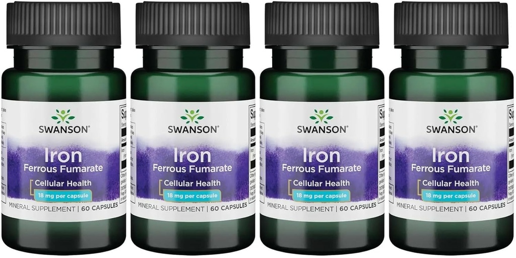 Swanson Iron (Ferrous Fumarate) - Mineral Ekspert Enerji Support - Yüksək-Konsentrasiya Formula Dozatı və Fatty Acid Metabolism 60 Sgels (4 Paket)