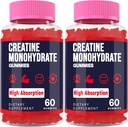 Kreatin Monohydrat Gummies for kvinner og menn, Taurin & B6, Chewable Creatina Pre Workout Gummies for Max styrke og muskelvekst, energi, utholdenhet, Kreatin for menn og kvinner - 2 flasker