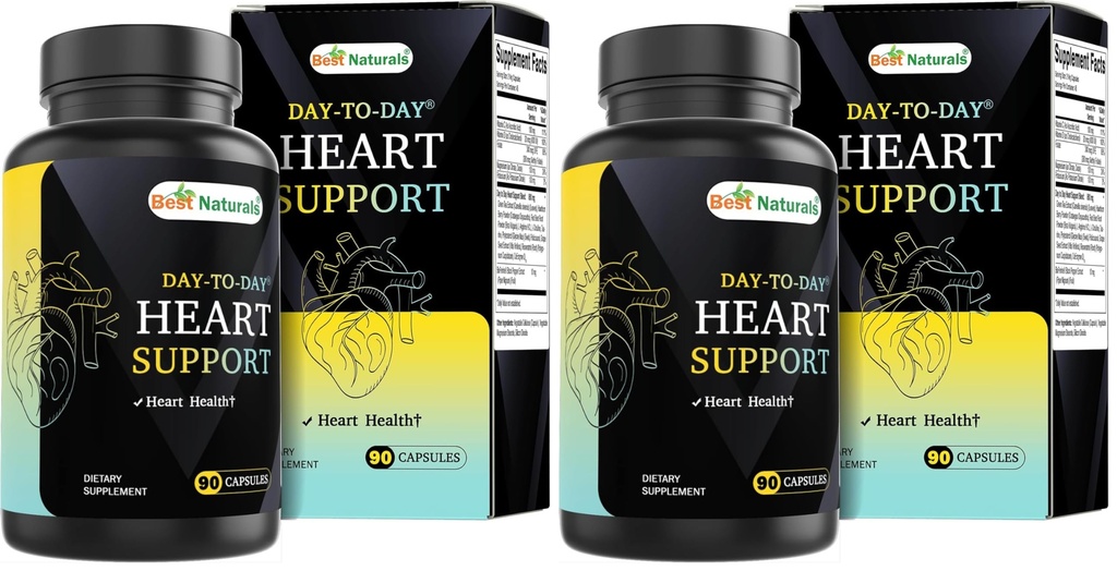 Best Naturals Day-to-Day Heart Health Support with Folate, Green Tea, Hawthorn, Beet Root, L-Arginine, L-Citrulline, Phytosterol, Resveratrol, CoQ10 90 Veg Capsules (Pack of 2)