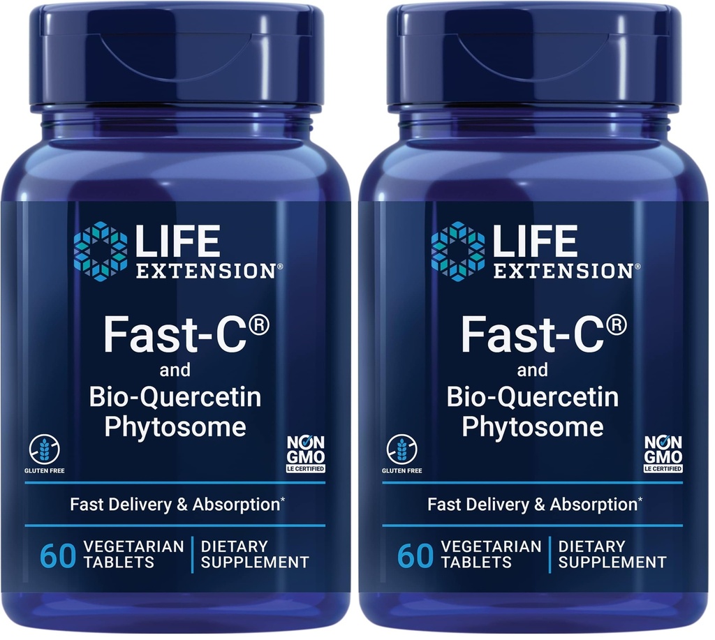 Life Extension Fast-C & Bio-Quercetin Phytosome – Fast Delivery & Absorption Vitamin C Supplement for Optimum Immune Support – Gluten-Free, Non-GMO, Vegetarian – 60 Tablets (Pack of 2)