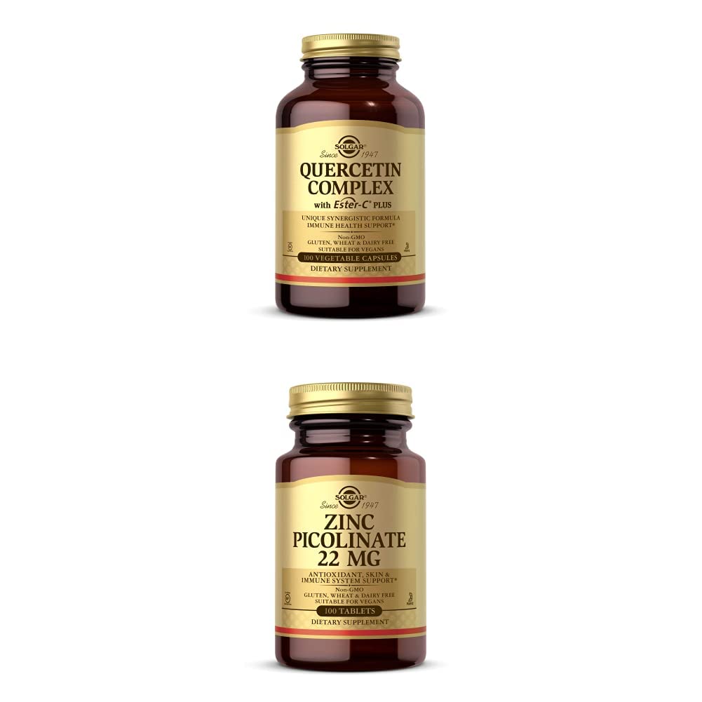 Solgar Quercetin Complex with Ester-C Plus, 100 Vegetable Capsules - 50 Servings -Supports Immune Health Zinc Picolinate 22 mg, 100 Tablets - Promotes Healthy Skin