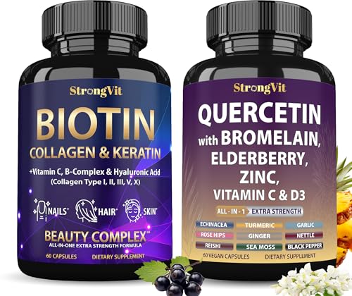 StrongVit Biotin Supplements & Quercetin Complex Bundle (120 Capsules)