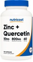 Nutricost Zinc + Quercetin Supplement (50mg Zinc, 800mg Quercetin) 120 Capsules - Vegan, GMO-Free, Gluten-Free, 60 Servings