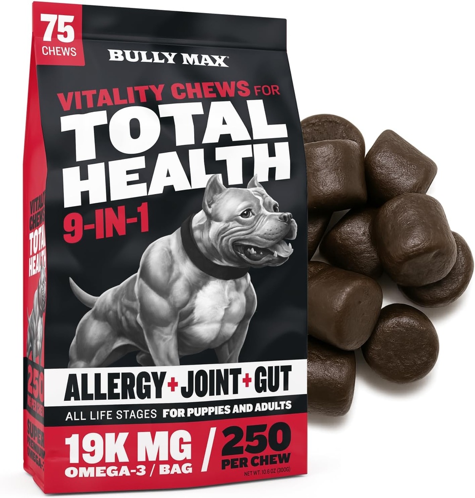 Bully Maxdogs Chews & Complevitamin Telection for Funch & Auther Dogs - 75 softchs, Supplement & views for All Brids - ผิว, Cot, Earth, Heart, Digestive Health, immunity, เข้าร่วมสนับสนุน