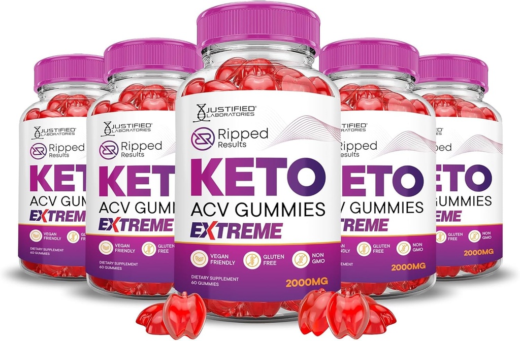 justifiserte Laboratories (5Pack Rippet Resultater Keto ACV Gummies Extreme 2000MG Rippet Resultater Keto Gummies Apple Cider Vinegar Formulert med Pomegranate Beet Juice pulver B12 Vegansk Ikke GMO 300 Gummys