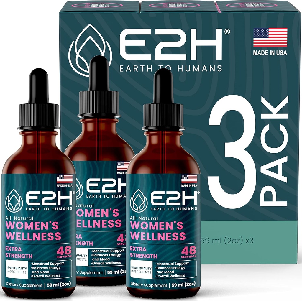 E2H All Natural Woelness, Hormone Balance and PMS Relief with Black Cohosh, Dong Quai και Licorice Root for Hot Flash Relief (3 μπουκάλια)