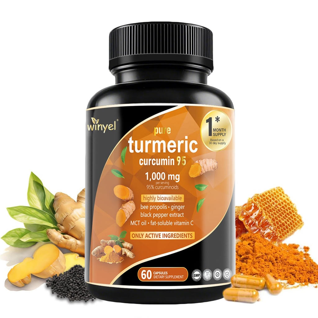 Turmeric Curcumin 1000mg - Ultra Potent Turmeric Supplement with 95% Curcuminoids & Black Pepper Extract - Daily Joint and Immune Health Support - 60 Vegan Capsules