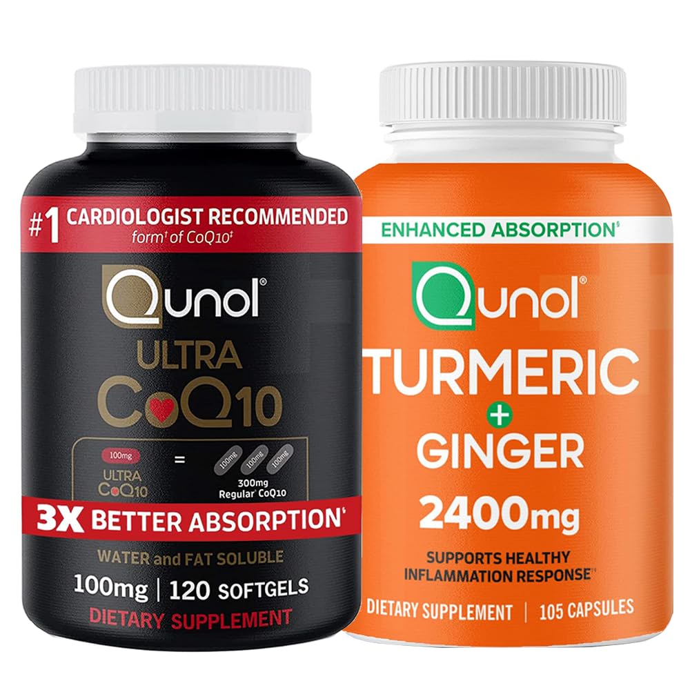Qunol CoQ10 & Turmeric: Ultra CoQ10 100mg, 120 Softgels & Turmeric Curcumin, 2400mg, 105 Capsules