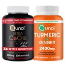 Qunol CoQ10 & Turmeric: Ultra CoQ10 100mg, 120 Softgels & Turmeric Curcumin, 2400mg, 105 Capsules