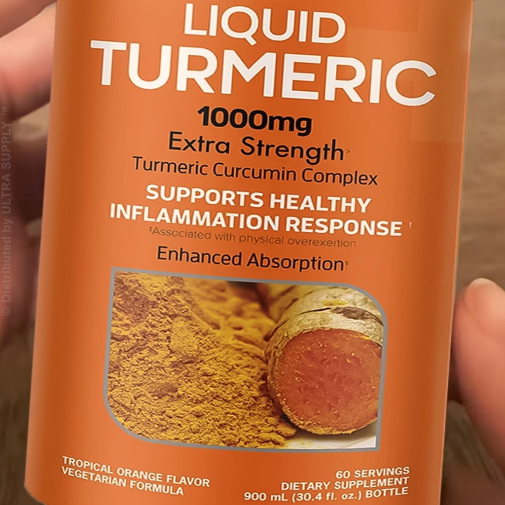 Liquid Turmeric 1000 mg Extra Strength Curcumin Complex with Black Pepper Extract, 95% Curcuminoids, Tropical Orange Flavor, Vegetarian, Non-GMO, Gluten-Free, 30.4 fl oz, 60 Servings