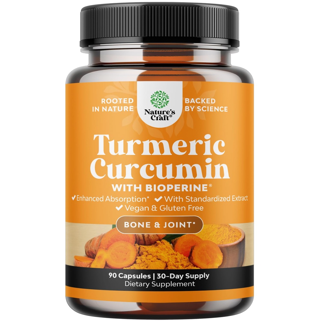 Turmeric Curcumin with Black Pepper Extract - Joint Health Turmeric Supplement with 95% Curcuminoids - Daily Joint Support Supplement with Turmeric and Bioperine for Enhanced Absorption - 90 Count