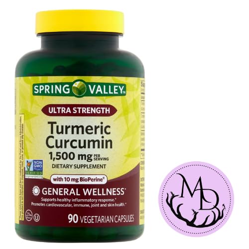 Spring Valley Turmeric Curcumin 1500mg- with Black Pepper Vegetarian Capsules, 90ct +DRI Store Sticker.