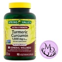 Spring Valley Turmeric Curcumin 1500mg- with Black Pepper Vegetarian Capsules, 90ct +DRI Store Sticker.