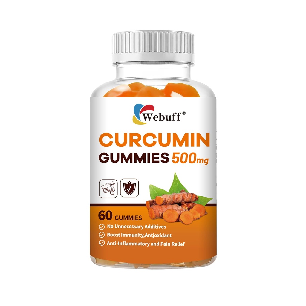 Turmeric Curcumin Gummies with Black Pepper & Ginger Turmeric and Ginger Supplement (500 mg) for Immune Support Healthy Skin and Mobility Tropical Flavor | 60 Count (60 Count (Pack of 1))