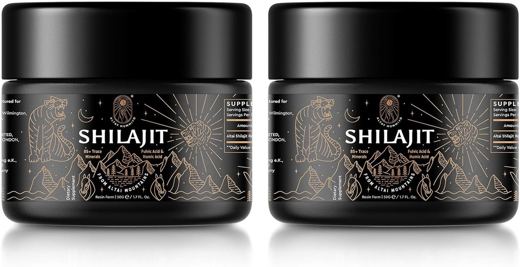 Shilajit Resina con Acido Fulvic & Trace Minerals, Original Siberian Shilajit Pure con 85+ Acido Humico Supplemento per Energy & Immune System - 100 Serving / 50g (2 Pack), Gel
