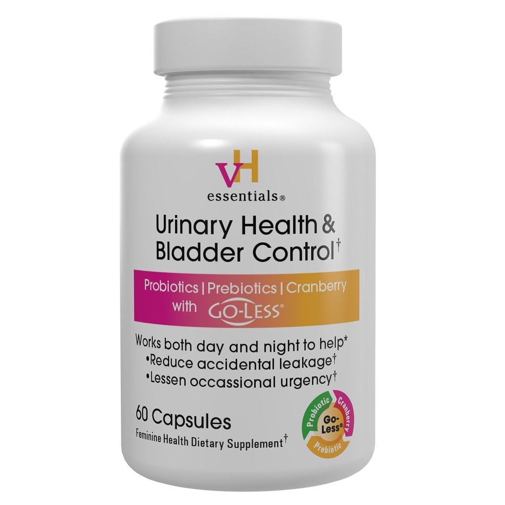 vH Essentials Urinary Health & Bladder Control, Cranberry Extract, Prebiotics and Probiotics, 24-Hour Feminine Health Support, Reduces Occasional Leakage, Supports Vaginal Health, 60 Capsules