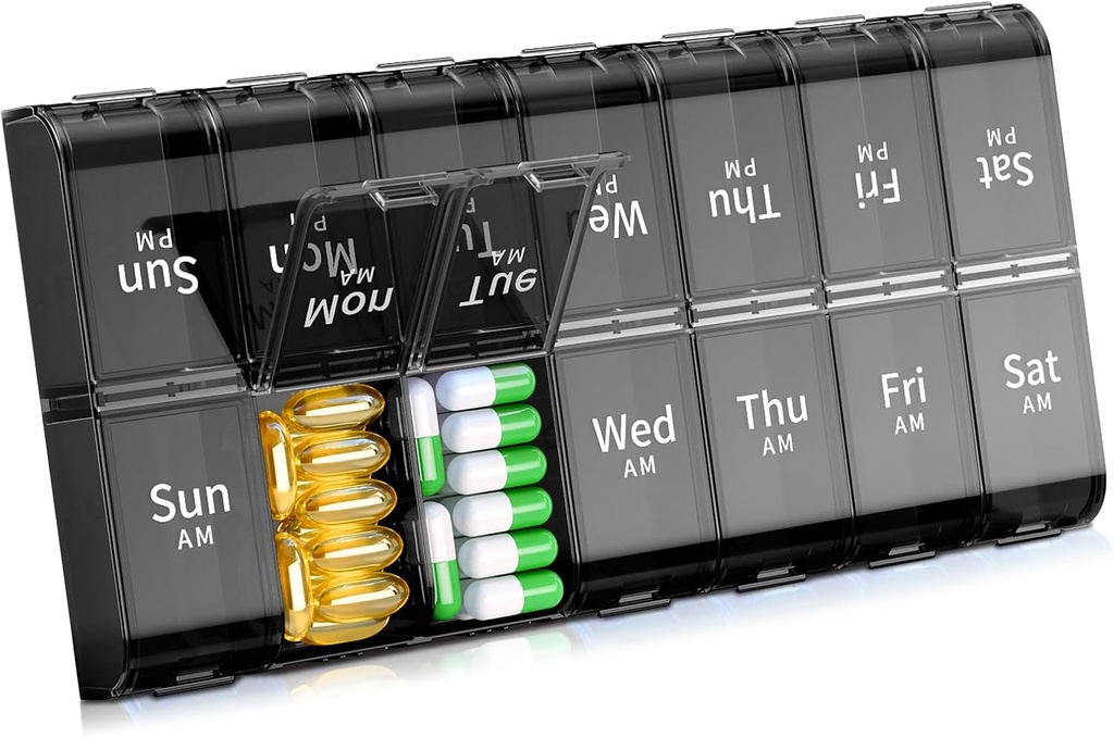 XL Large Weekly Pill Organizador 2 veces ao día, Extra Big 7 Day Pill Box Am Pm, Daily Pill Case Medicine Organizador con 14 comparacións, Day Night Pill Container for Fish Oils, Vitamina, Suplemento