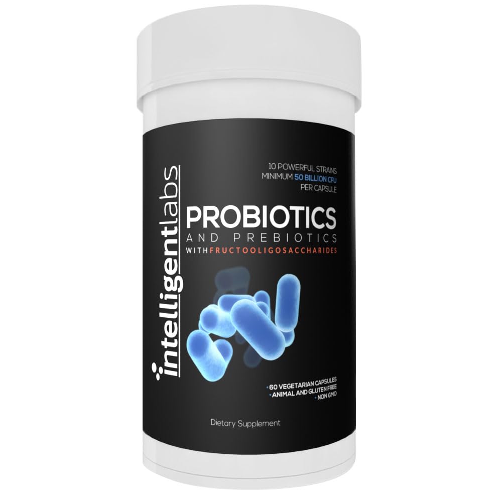 Intelligent Labs Probiotic 50 Billion CFU with Prebiotics, PHGG & FOS, No Refrigeration Needed, Once Daily, 10x Effectiveness, 60-Day Supply, Third-Party Verified