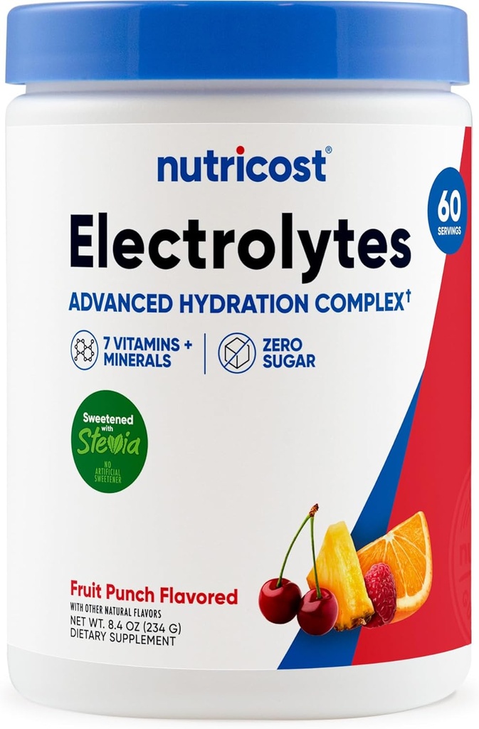 Nutricost Electrolyte Complex Powder (60 Servizos, Punch de froitas) - mestura de suplementos de hidratación con vitaminas e minerais