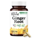 Wild & Organic Ginger Root Capsules 1200 mg - Immune & Digestive Support - Natural Ginger Supplements - Zingiber Officinale Powder - 30 Days of Supply - Vegan, No Fillers, Non-GMO - 60 Count