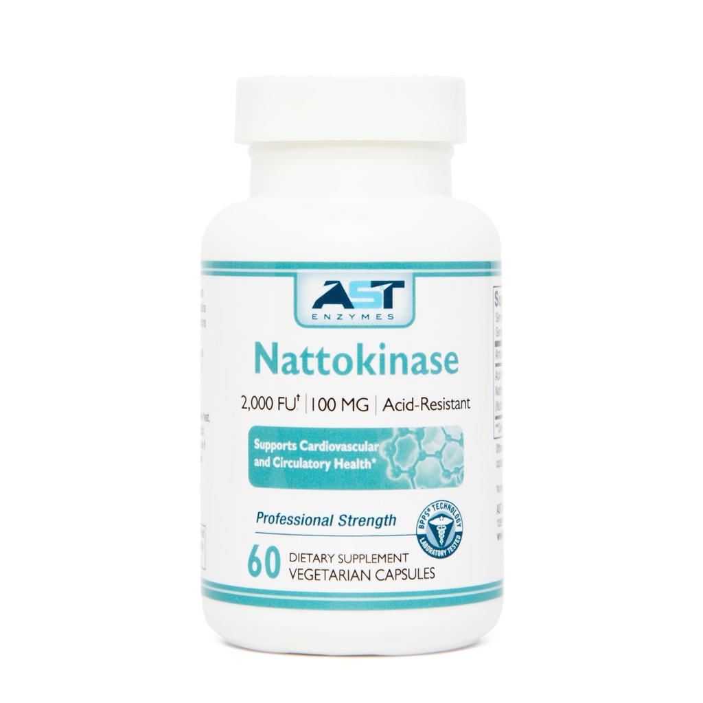 AST Enzymes Nattokinase - 2000 FUs Enzyme Activity, 60 Capsules – Circulatory and Cardiovascular Support