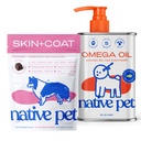 Native Pet Omega Skin and Coat Chews for Dogs (30 Air-Dried Chews) & Omega Oil for Dogs (8 Oz.) - Omega 3 Fish Oil Bundle Promotes Healthy Skin, Shiny Coat, & Strong Joints