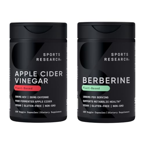 Sports Research® Blood Control Pack - Organic Apple Cider Vinegar 500mg w/Cayenne Pepper and Plant-Based Berberine HCL 1000mg