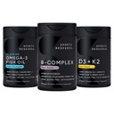 Sports Research® Vitamin B-Complex - Full Spectrum of B Vitamins (Plant-Based Vegan-Friendly), Triple Strength Omega 3 Fish Oil & Plant Based Vitamin K2 MK7 + Vegan D3 5000iu
