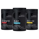 Sports Research® Antioxidant Support Pack - N-Acetyl L-Cysteine (NAC) 600mg, CoQ10 100mg Enhanced w/Coconut Oil & Bioperine, and Vegan Vitamin D3 5000iu & Mk7 Vitamin K2